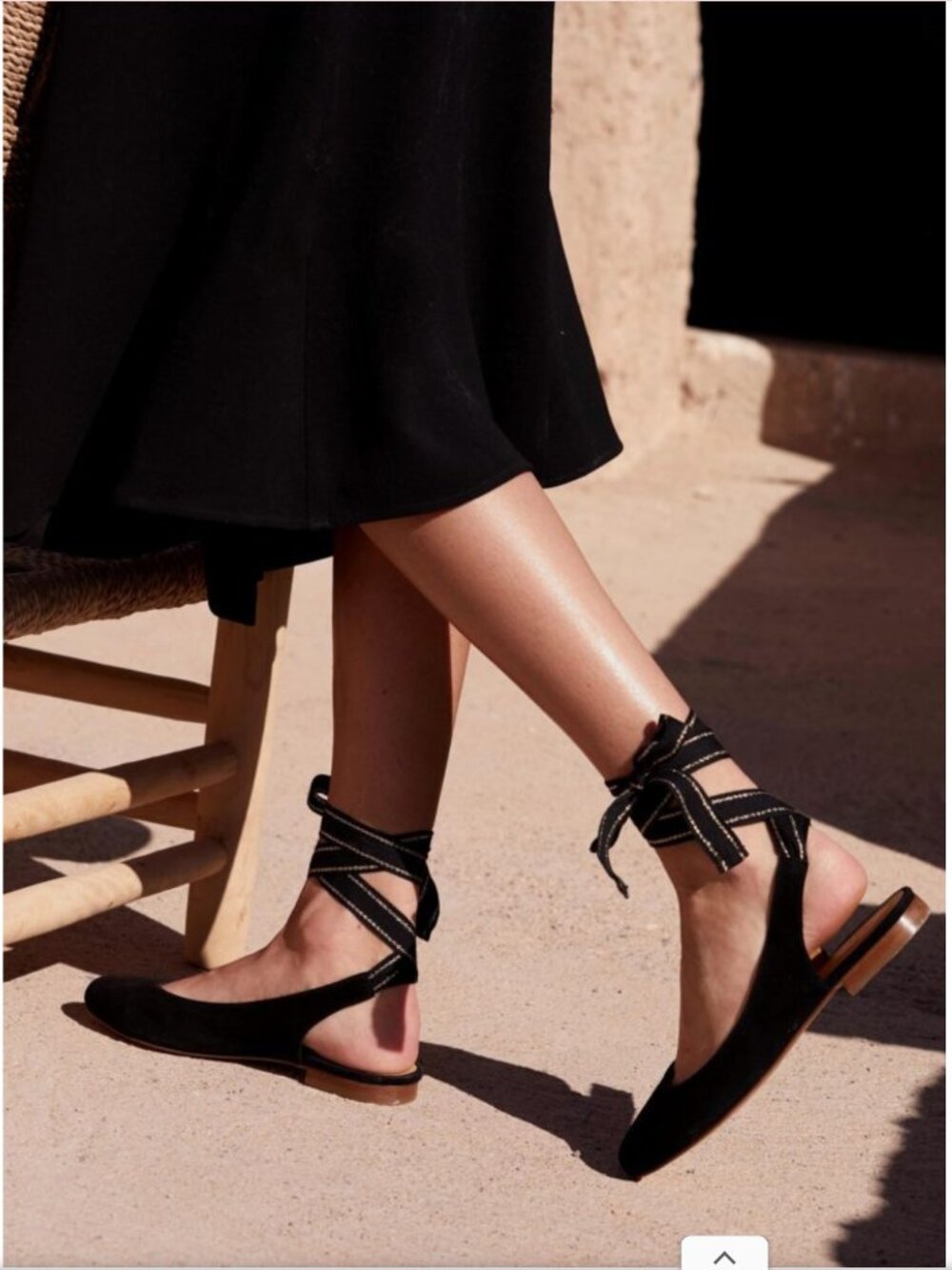 Sezane Suede Strappy Ballet Flats - Black - Size 37